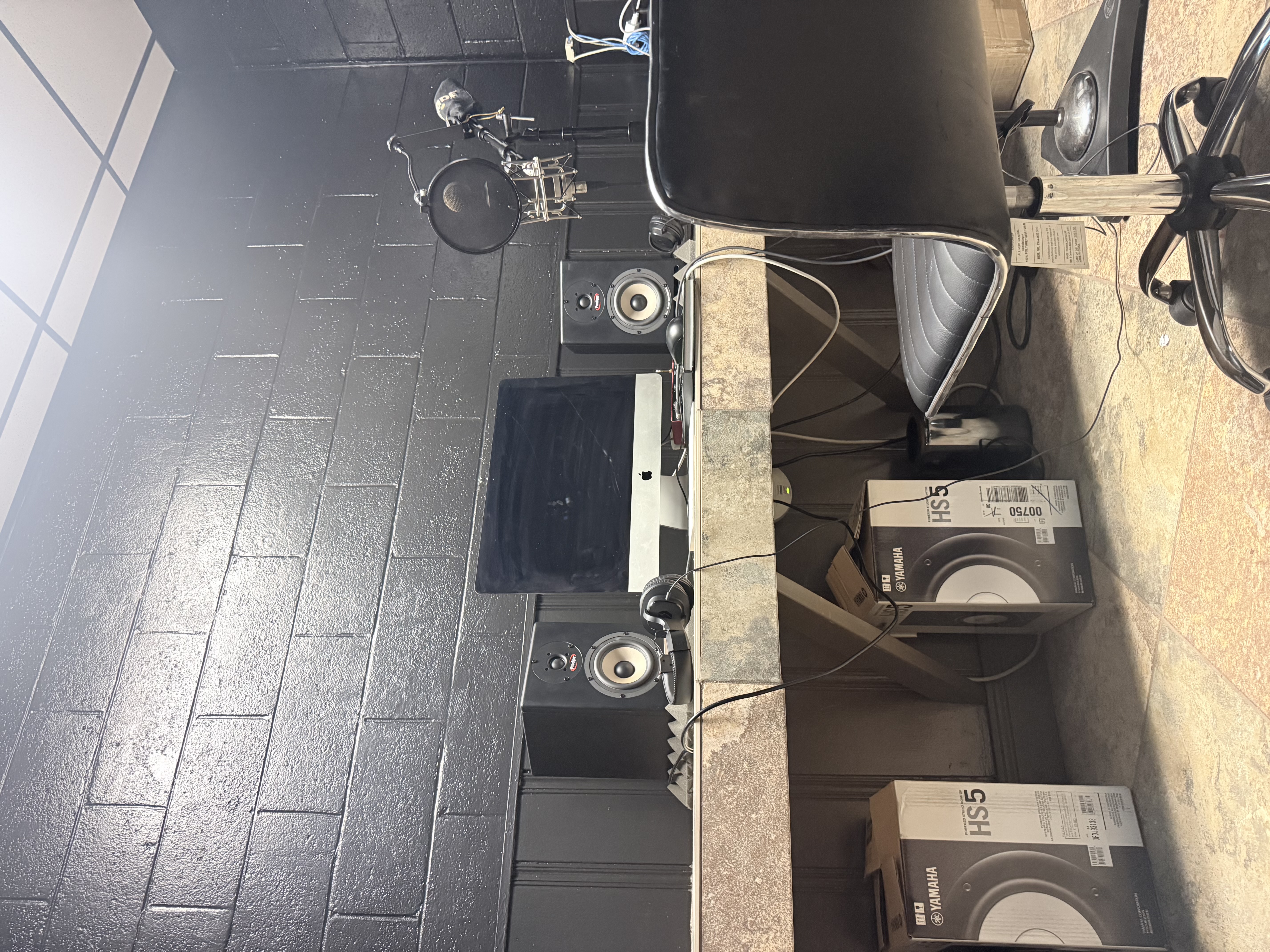 Modern minimalist audio recording studio