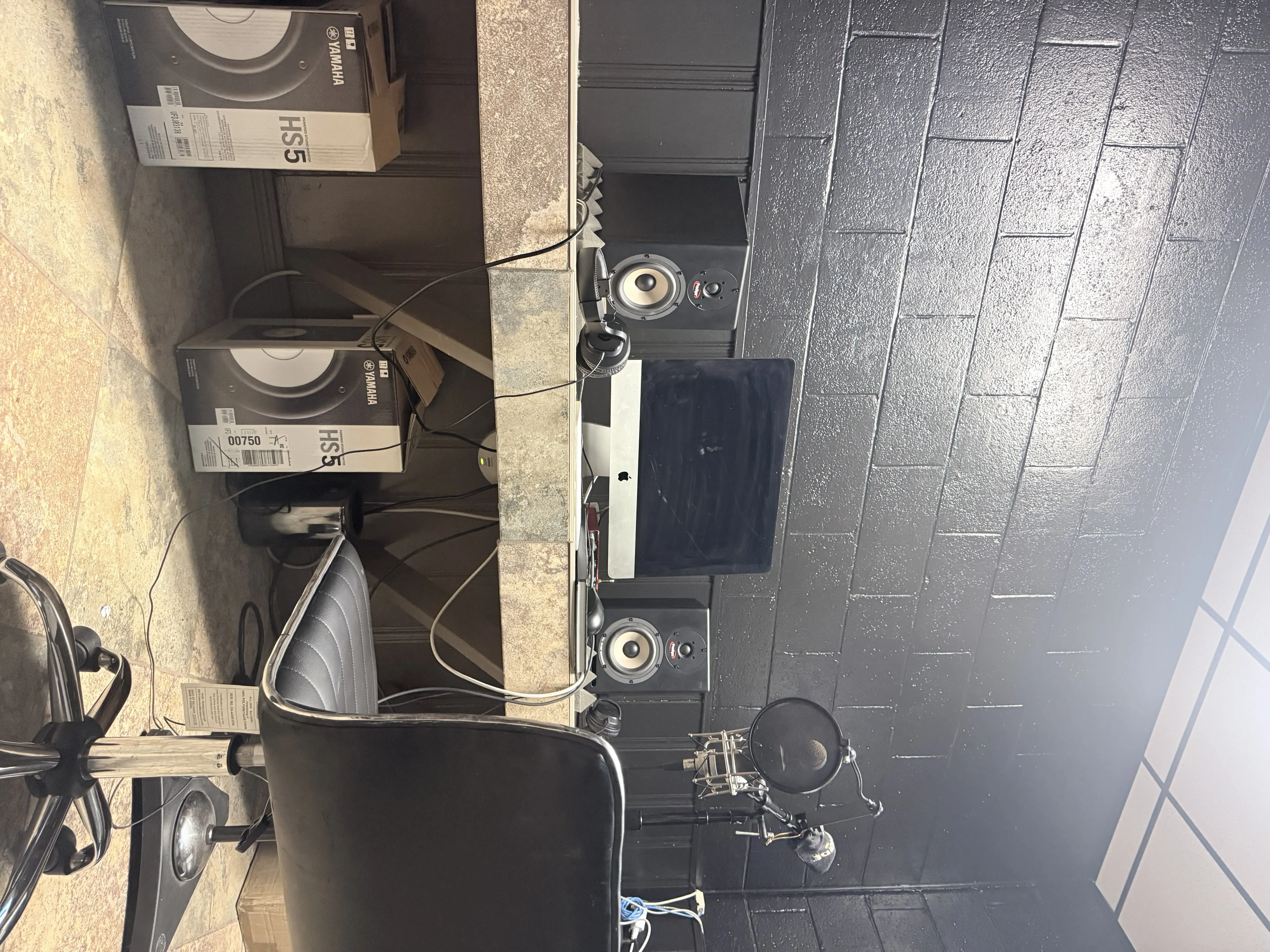 Modern minimalist audio recording studio